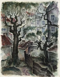 Fré Cohen 1939 tekening Nieuwe Herengracht Achterzijde huizen